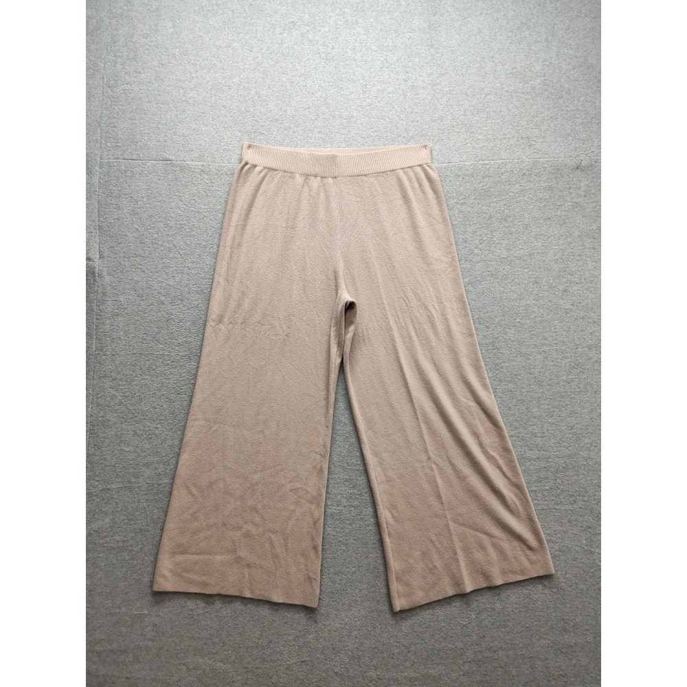 Sioni Women Pants XL Beige Pull On Rib Elastic Waist High Rise Wide Legs Outdoor
